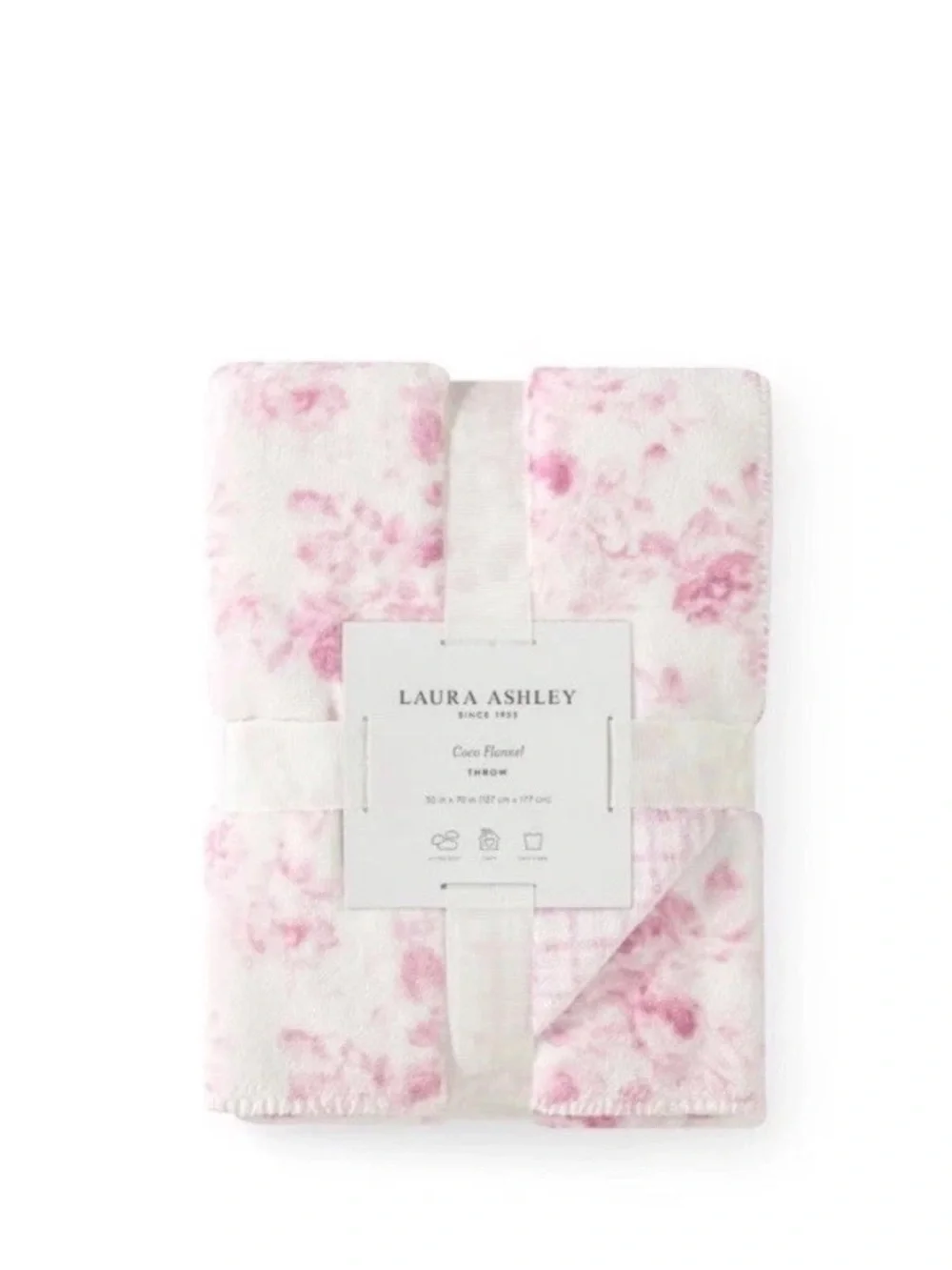 Laura Ashley Pink Floral Zoe Reversible Coco Flannel Throw Mini Pink Roses Soft
